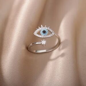 Evil Eye Ring Lucky Turkish Adjustable 925 silver Ring Crystal Rhinestones